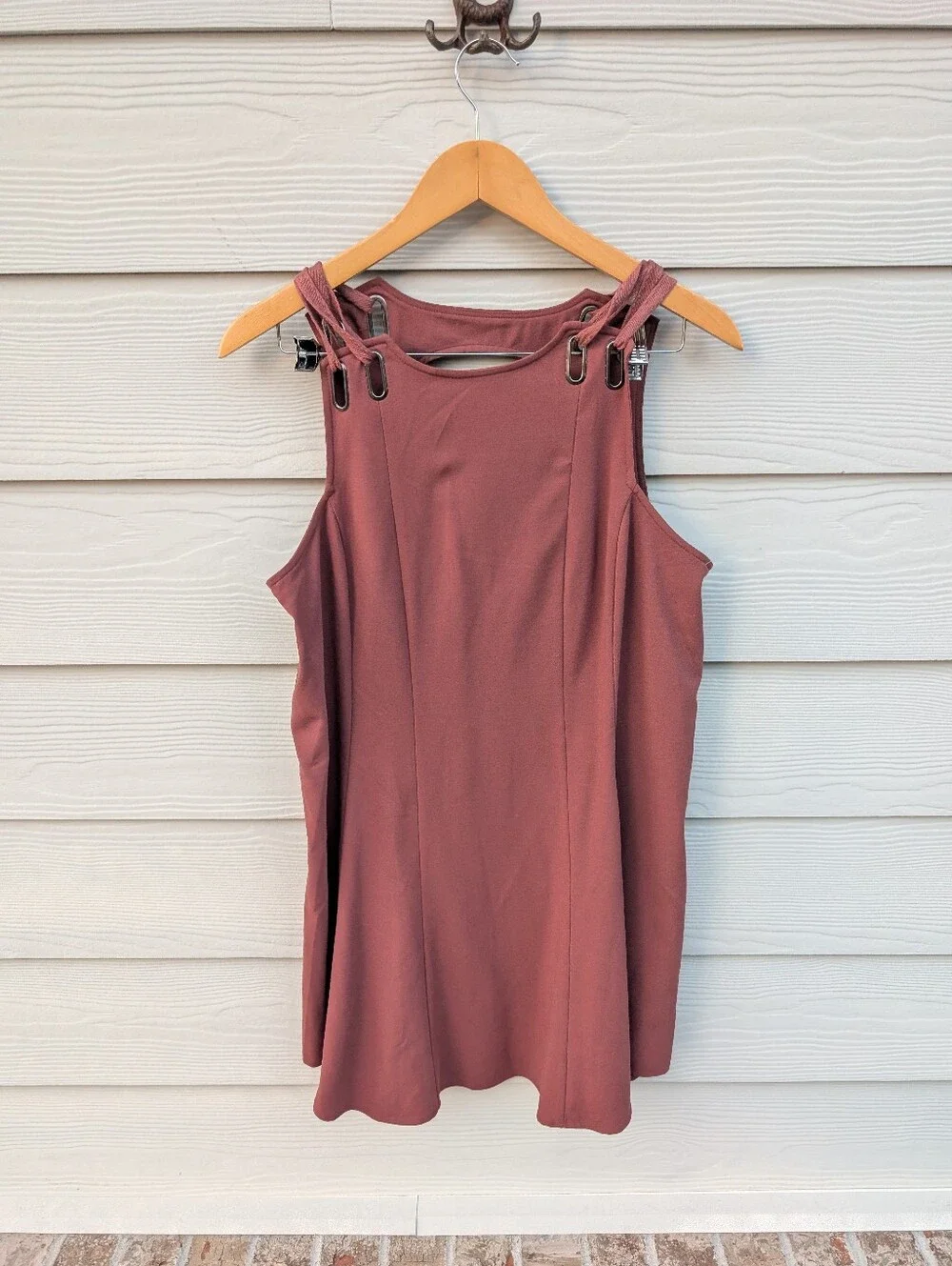 Free People Dress Size M Red Brown Mini Cut Out Back Boho Summer Vacation Retro